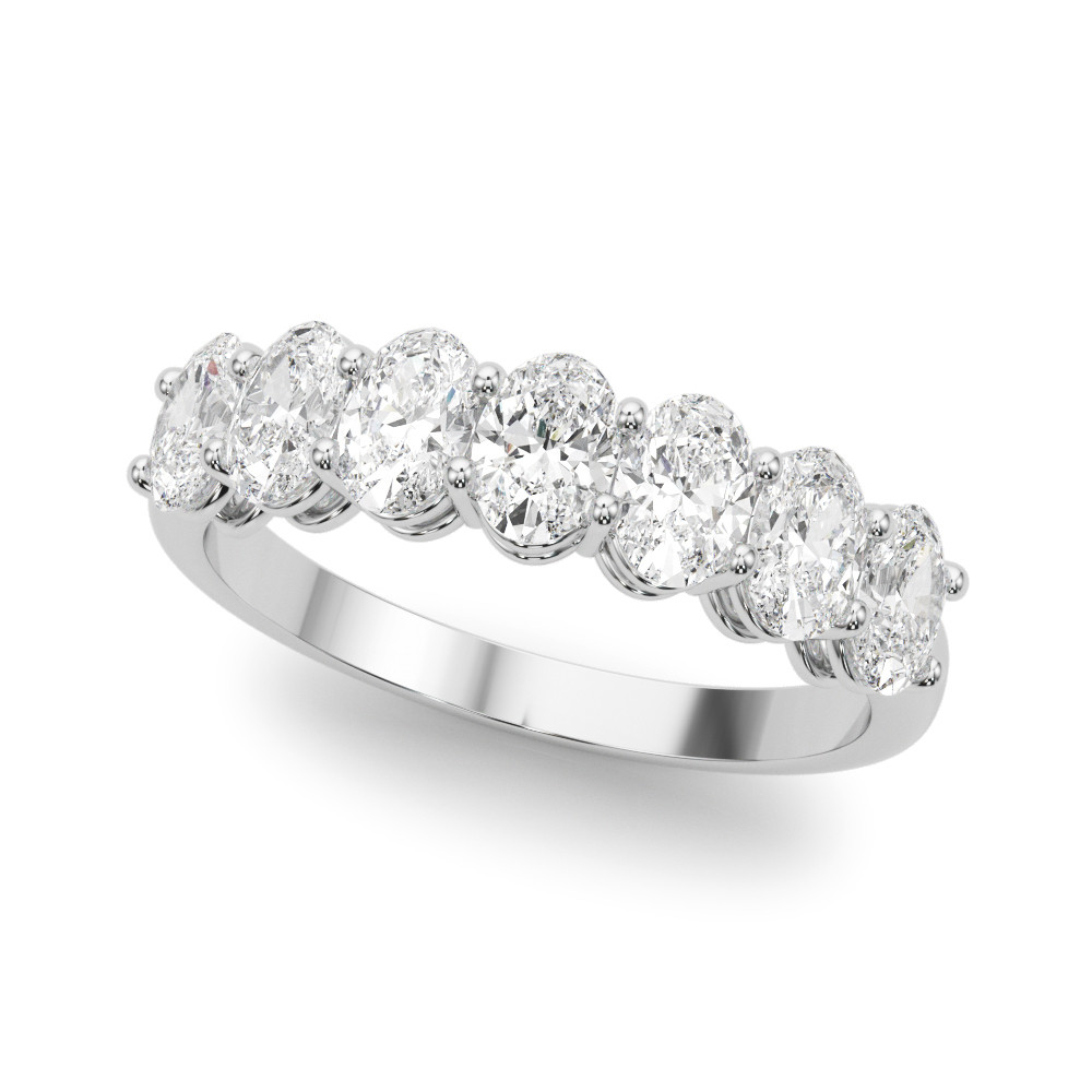1.05 Ct Natural Oval Cut 7 Stone Diamond Ring in 9K White Gold