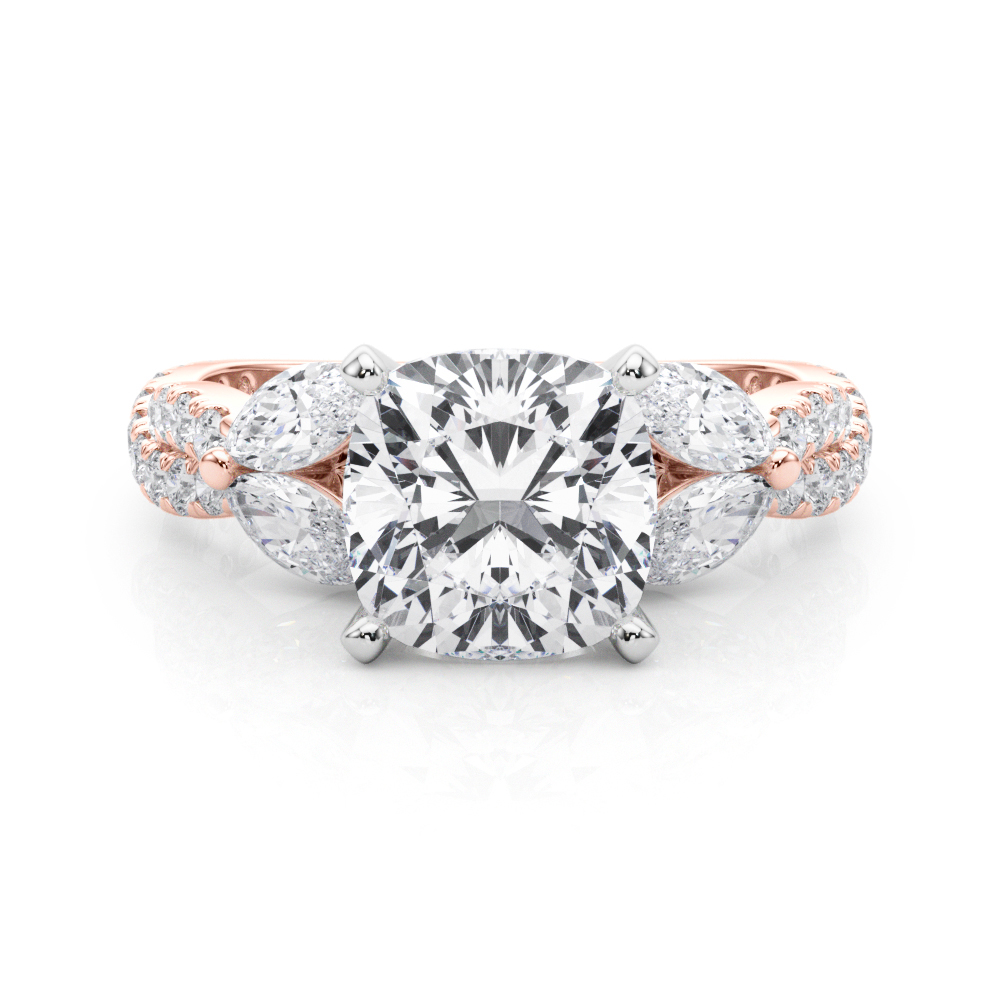 Jelintina Natural Rose Gold 4 Prong Set Side Stone Diamond Ring