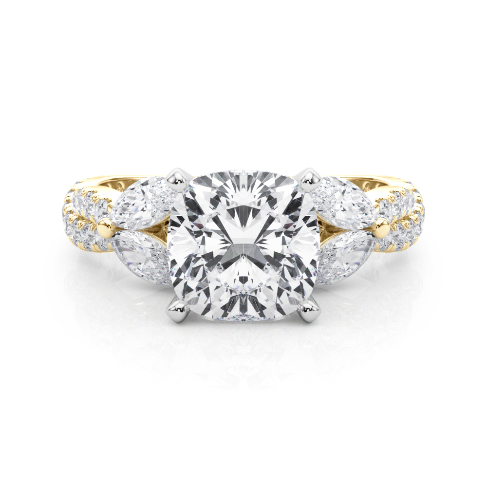 Jelintina Natural Yellow Gold 4 Prong Set Side Stone Diamond Ring