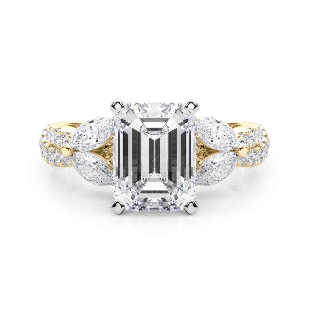 Jelintina Natural Yellow Gold 4 Prong Set Side Stone Diamond Ring