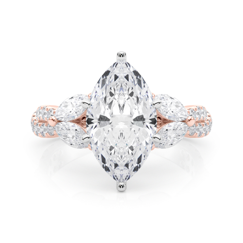 Jelintina Natural Rose Gold 6 Prong Set Side Stone Diamond Ring