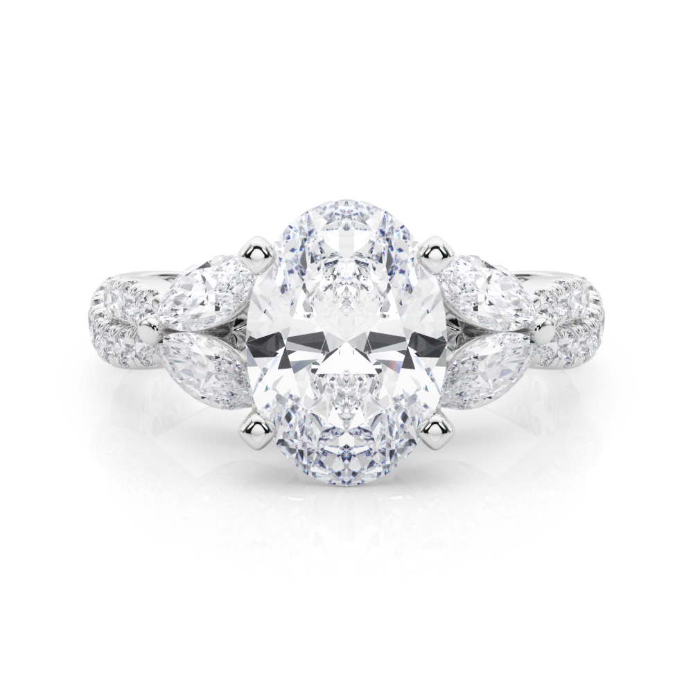 Jelintina Natural 4 Prong Set Side Stone Diamond Ring