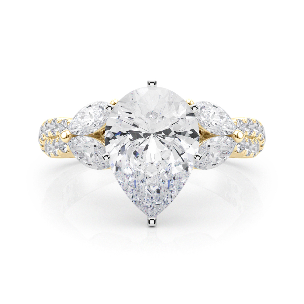 Jelintina Natural Yellow Gold 6 Prong Set Side Stone Diamond Ring