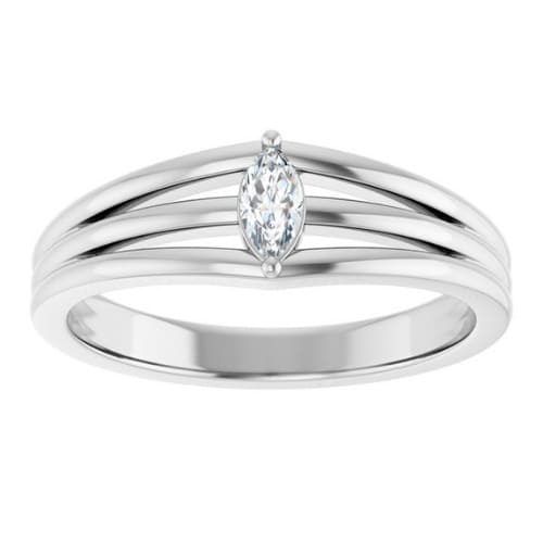0.1 Ct Natural Marquise Cut Maida  Solitaire Diamond Rings in 14K White Gold