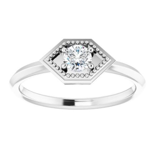 0.1 Ct Natural Round Cut Madelyne  Solitaire Diamond Rings in 14K White Gold