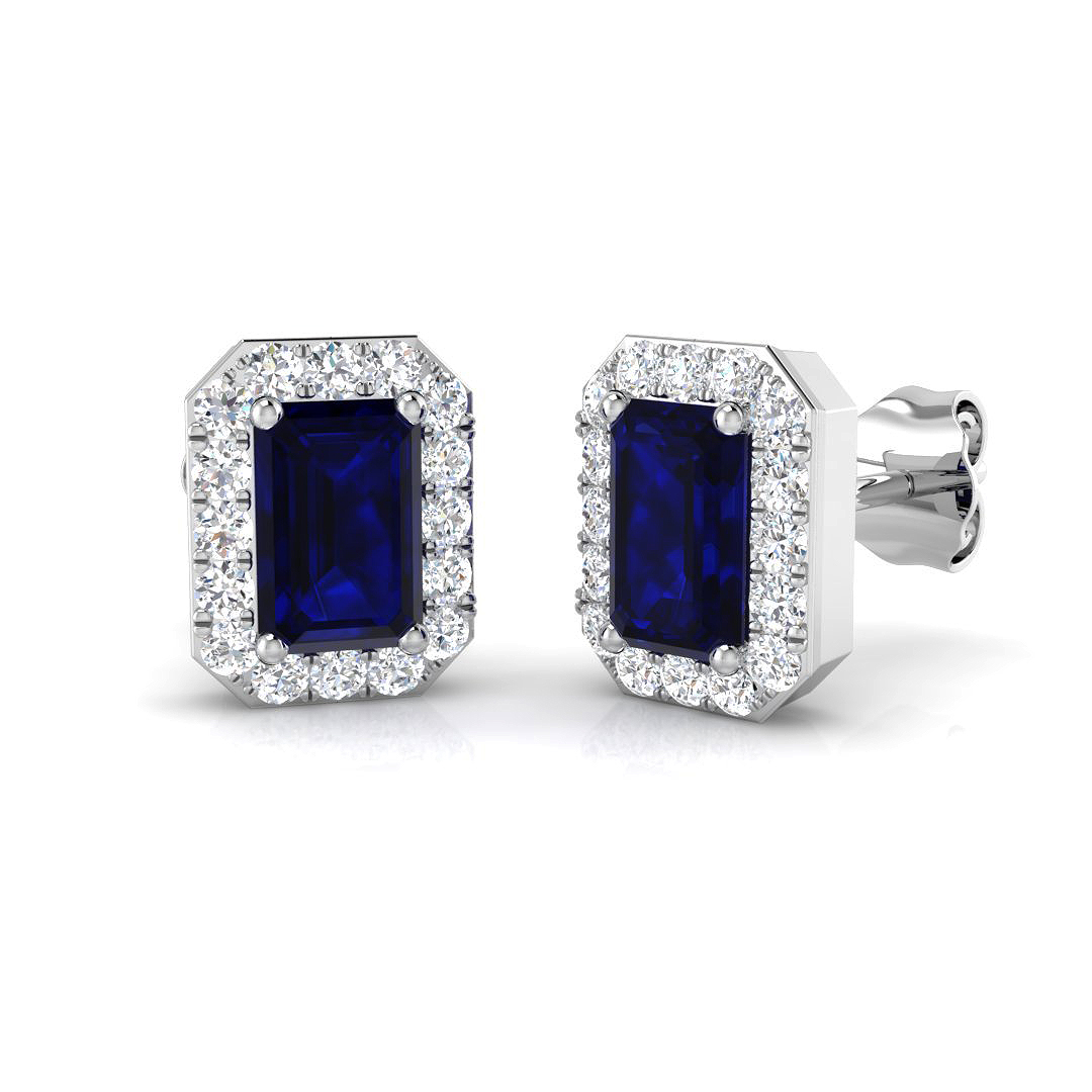 1.55 ct Blue Sapphire Emerald Earrings