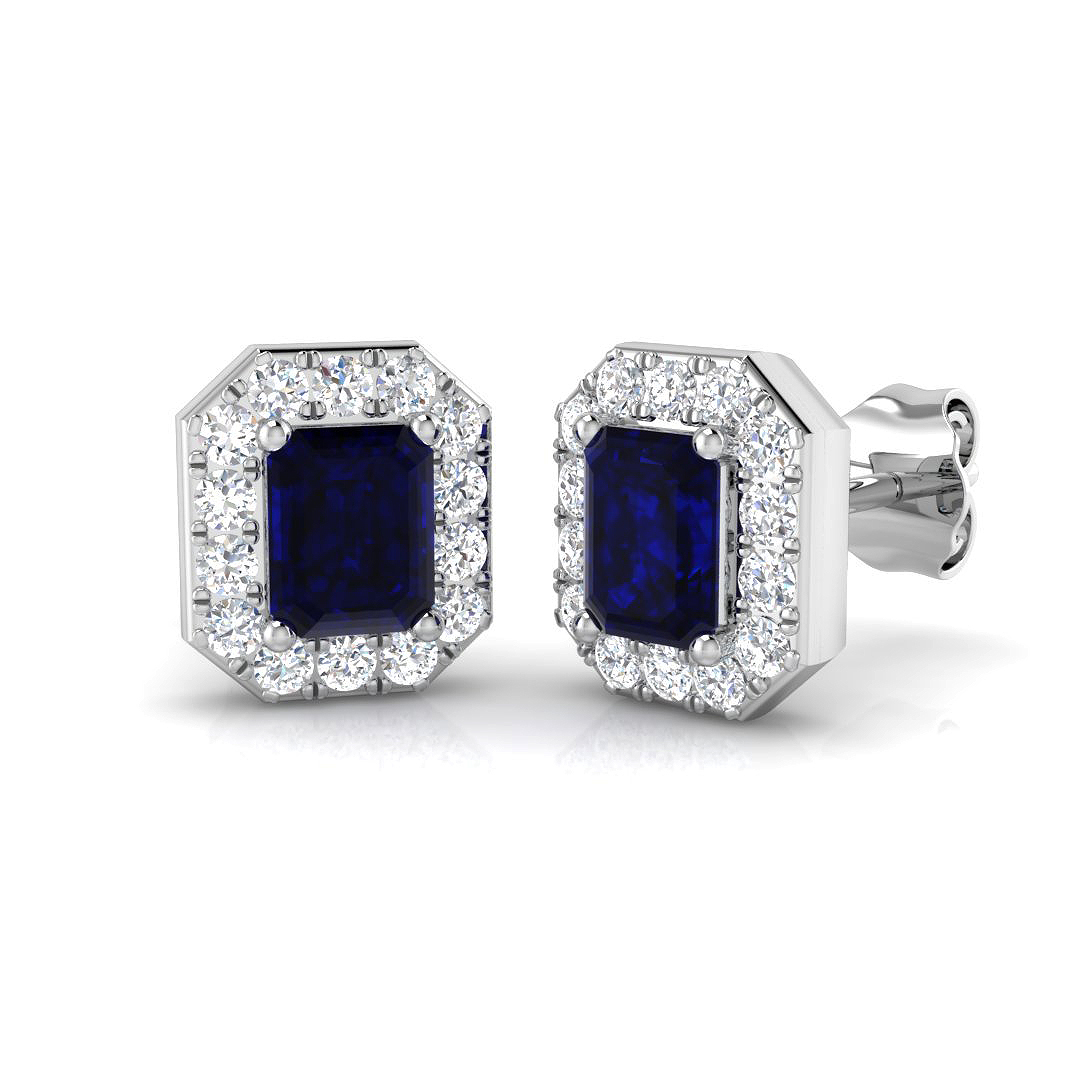 1.55 ct Blue Sapphire Emerald Earrings
