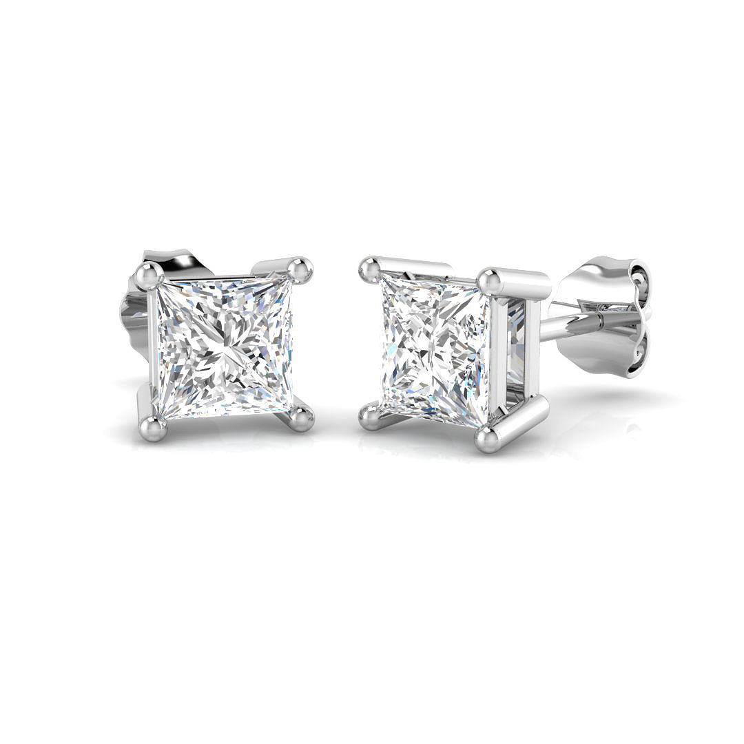 2 ct Natural Diamond Princess Earrings