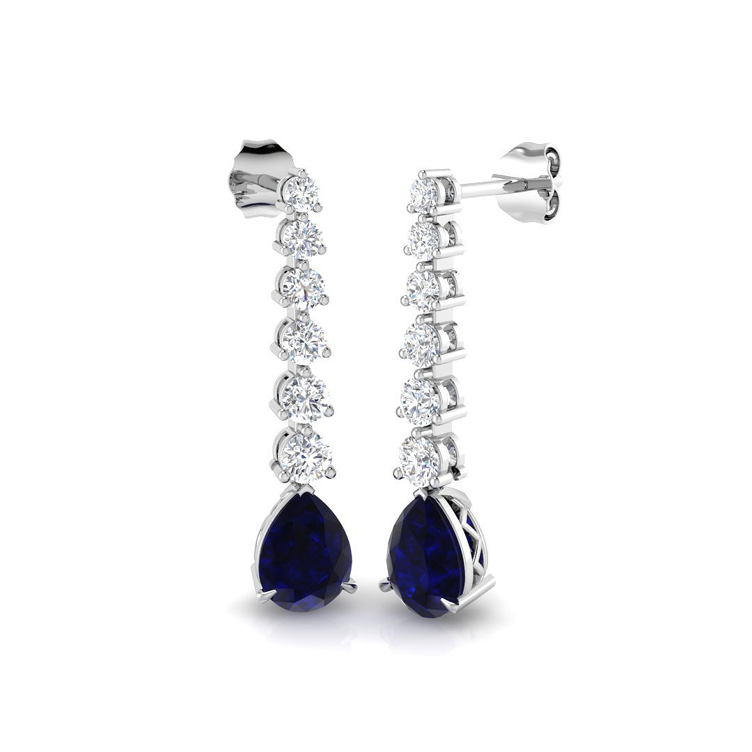 3.25 ct Blue Sapphire Pear Earrings