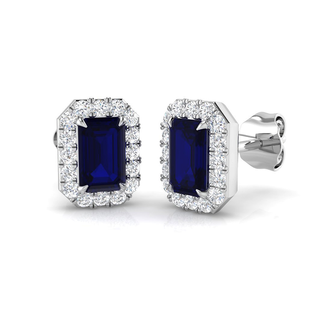 1.25 ct Blue Sapphire Emerald Earrings