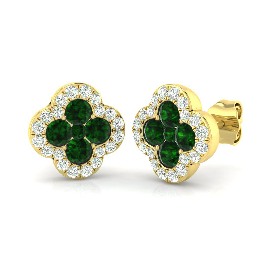 1 ct Natural Diamond Emerald Earrings
