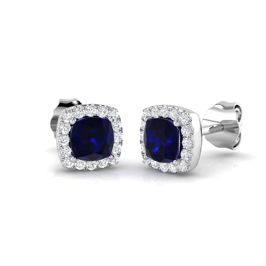 0.95 ct Blue Sapphire Cushion Earrings
