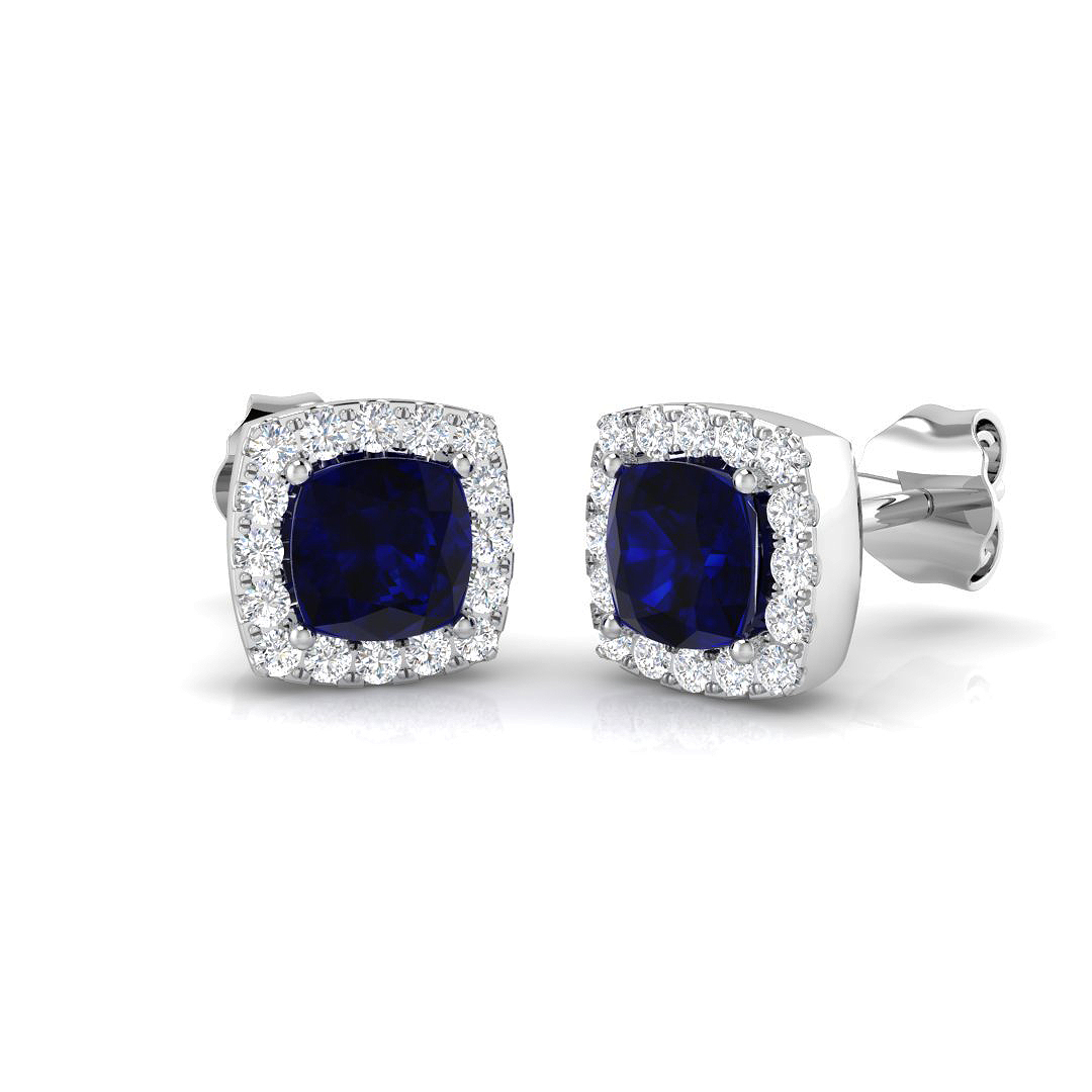 1.1 ct Blue Sapphire Cushion Earrings
