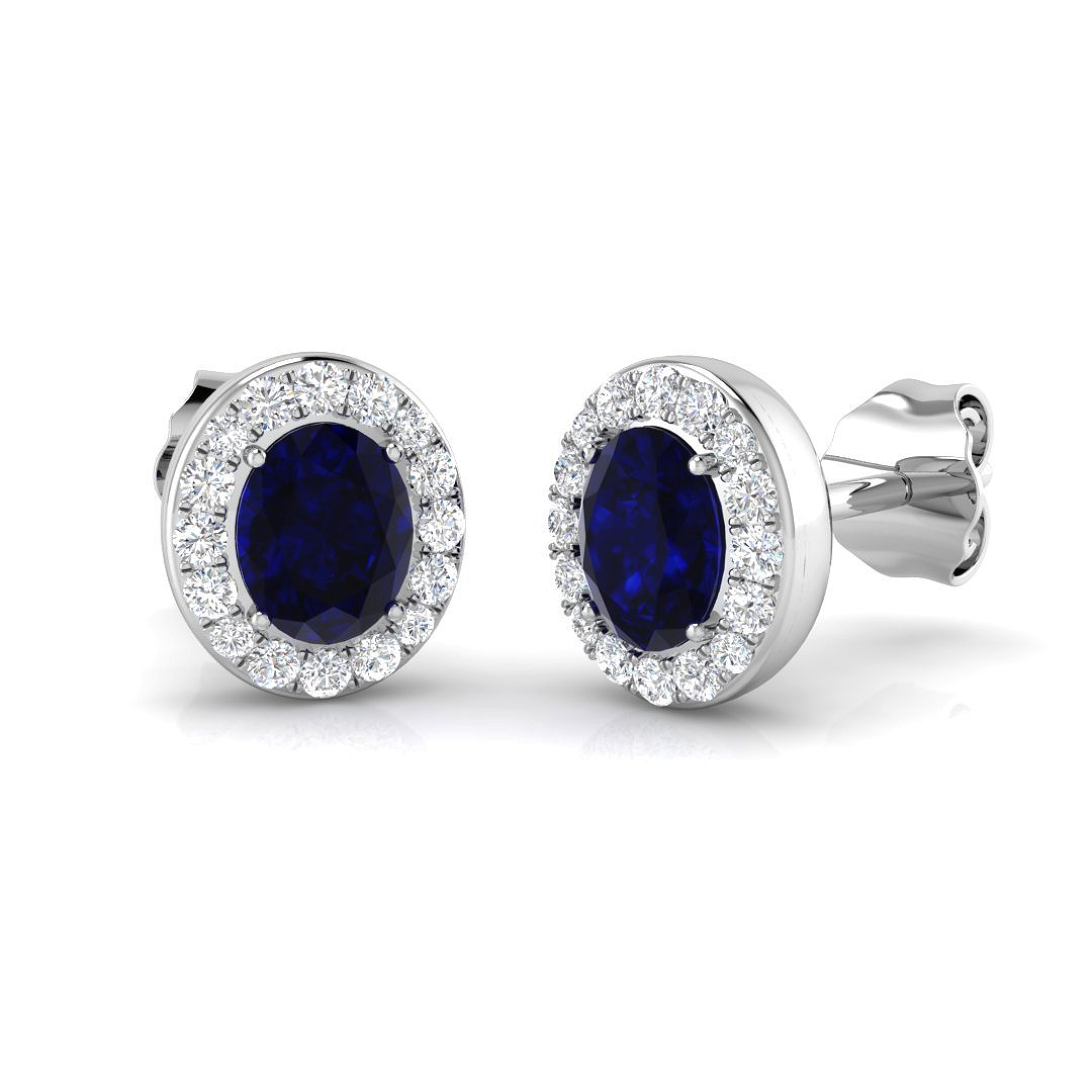 0.9 Ct Blue Sapphire Oval Cut  in 18K White Gold