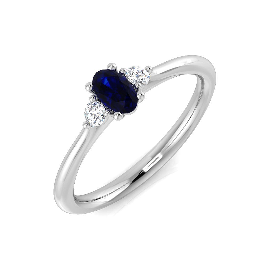 0.35 Ct Blue Sapphire Oval Cut  in 18K White Gold