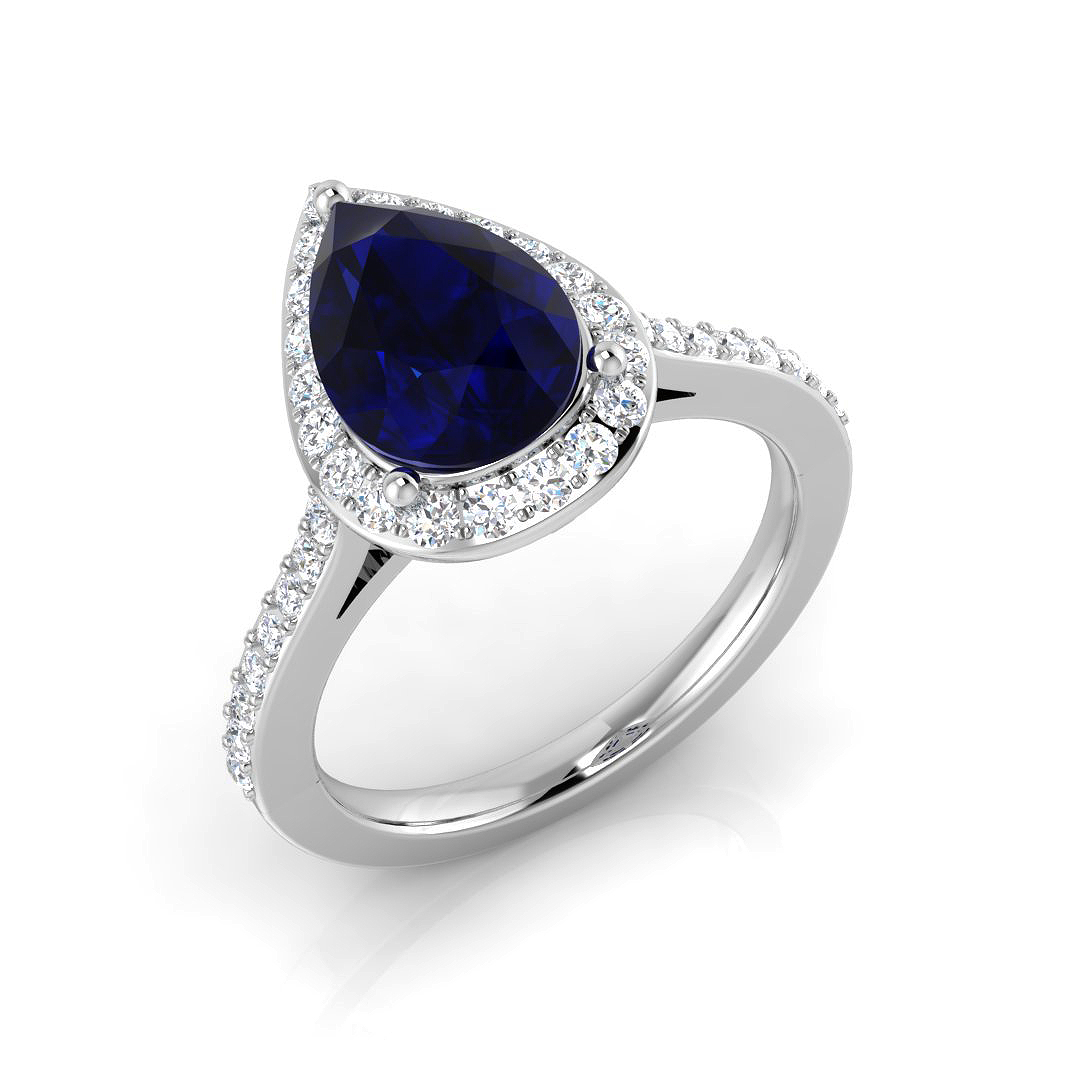 3.05 ct Blue Sapphire Pear Ring