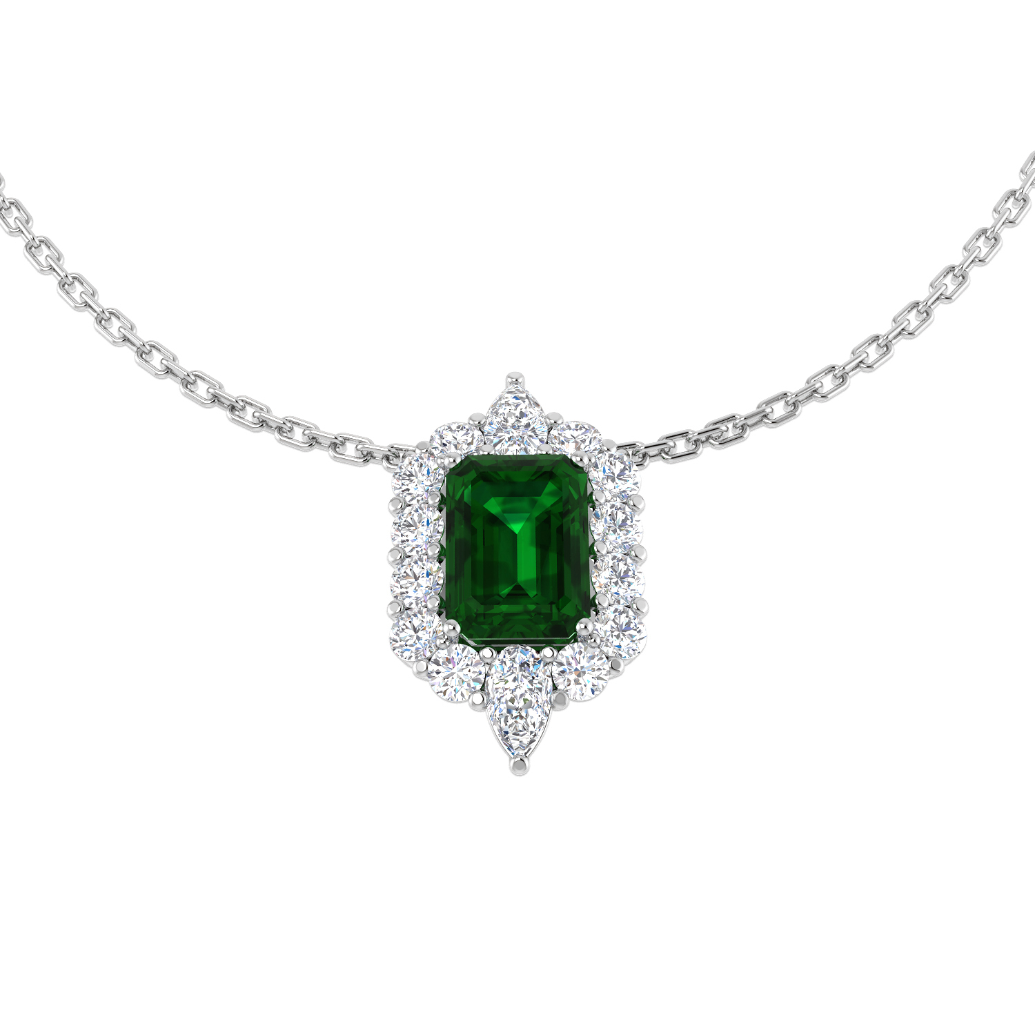 1.7 ct Natural Diamond Emerald Necklace