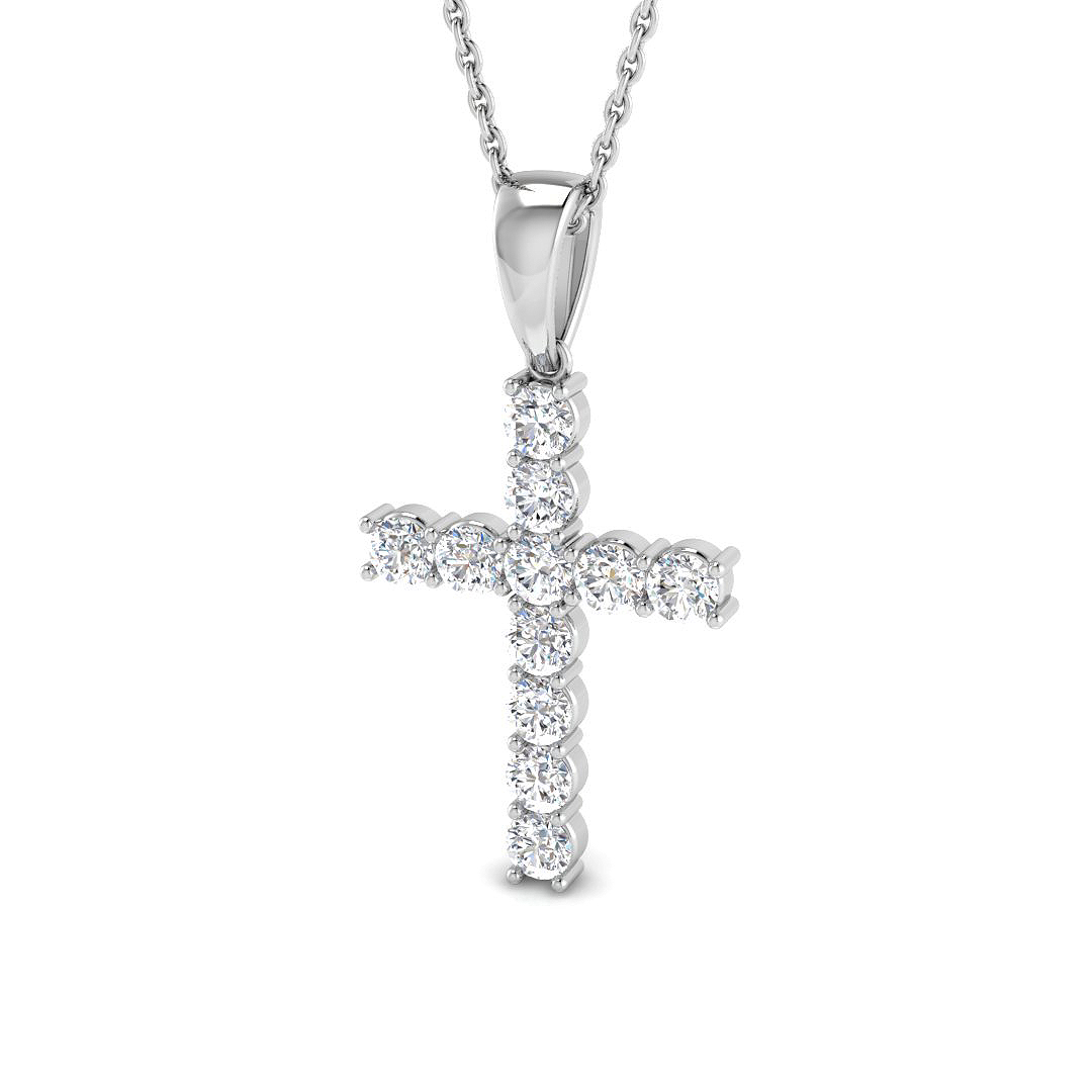 0.75 ct Natural Diamond Round Cross Pendant