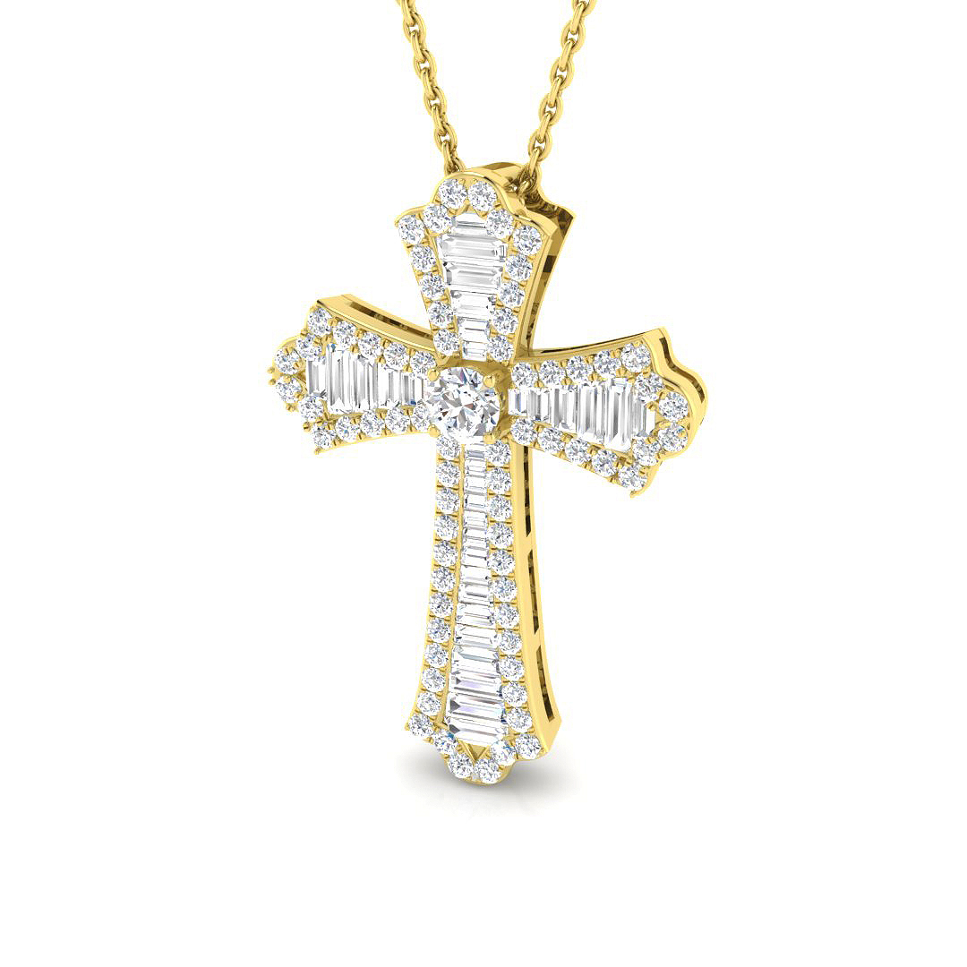 0.9 ct Natural Diamond Baguette Cross Pendant