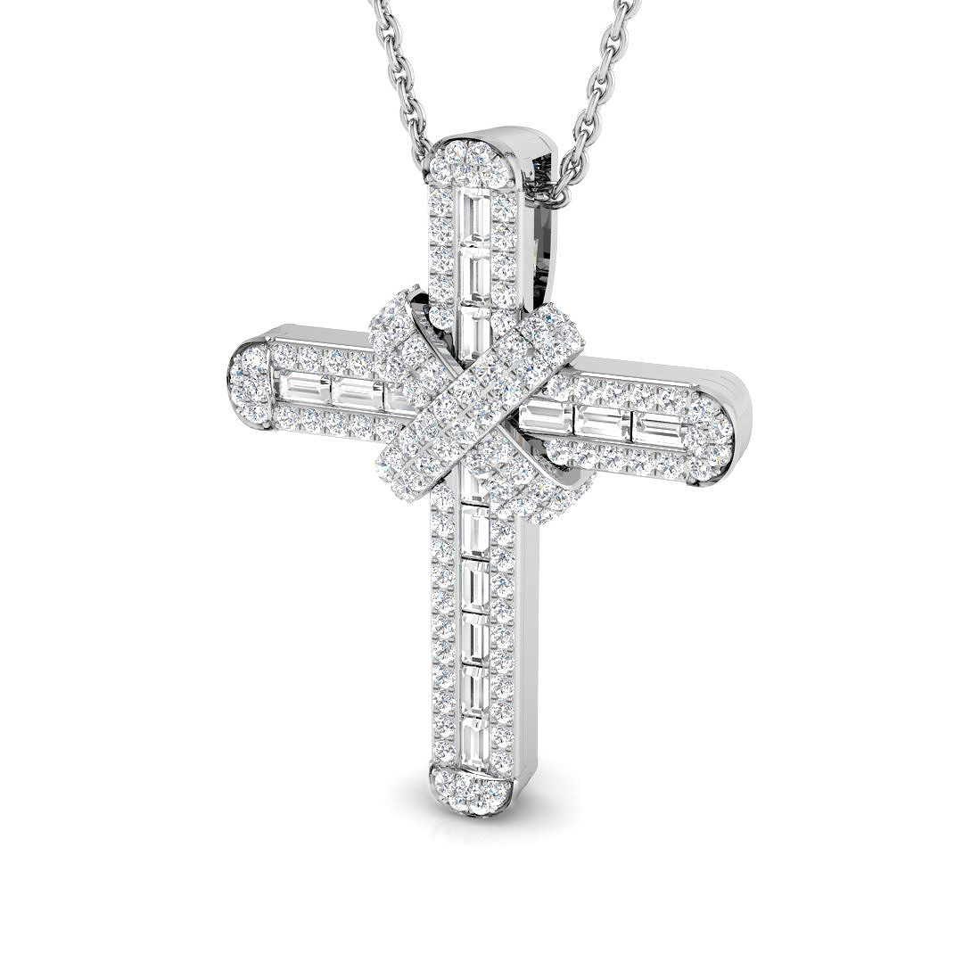 0.6 ct Natural Diamond Baguette Cross Pendant