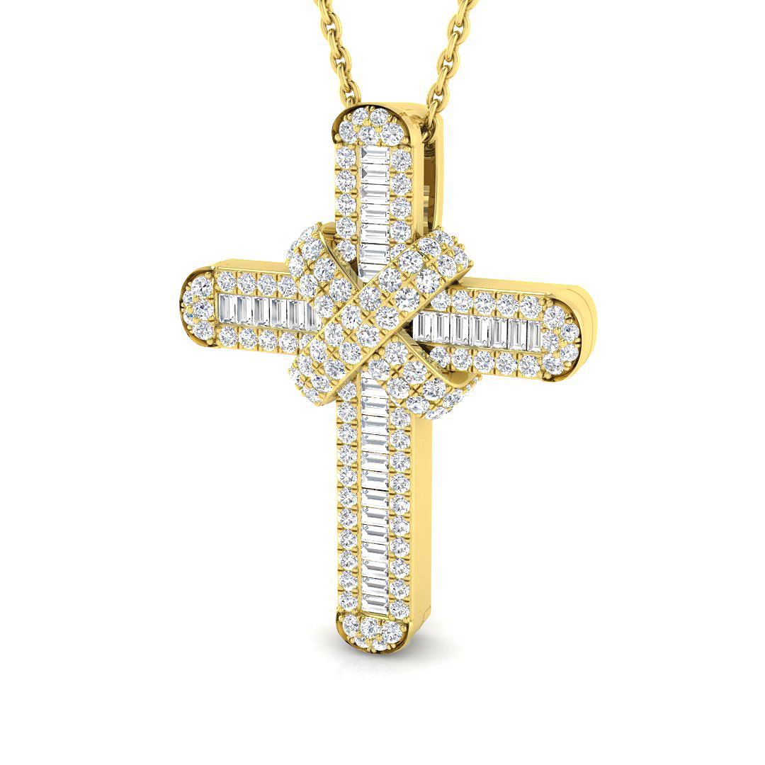 0.7 ct Natural Diamond Baguette Cross Pendant