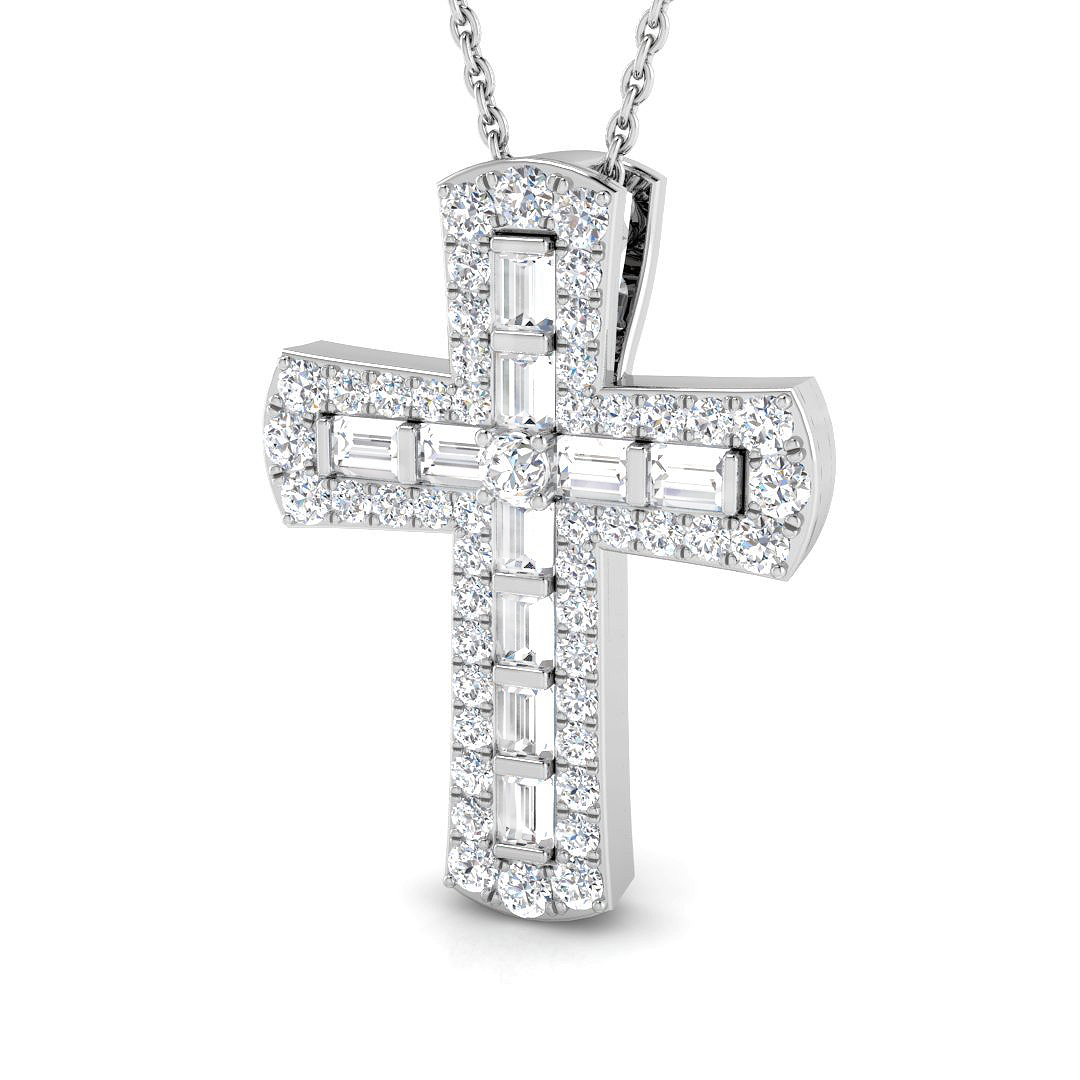 0.95 ct Natural Diamond Baguette Cross Pendant