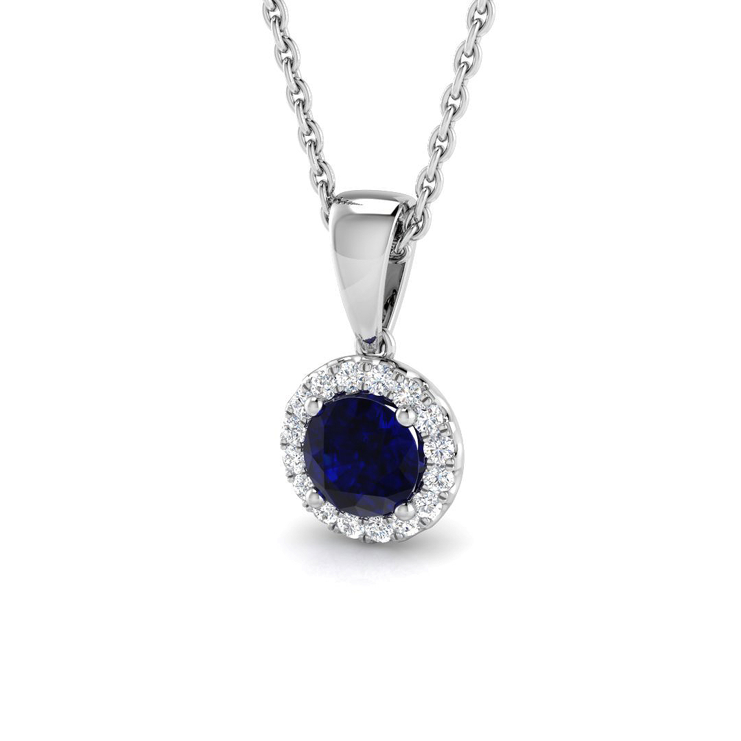 0.6 Ct Blue Sapphire Round Cut  in 14K White Gold
