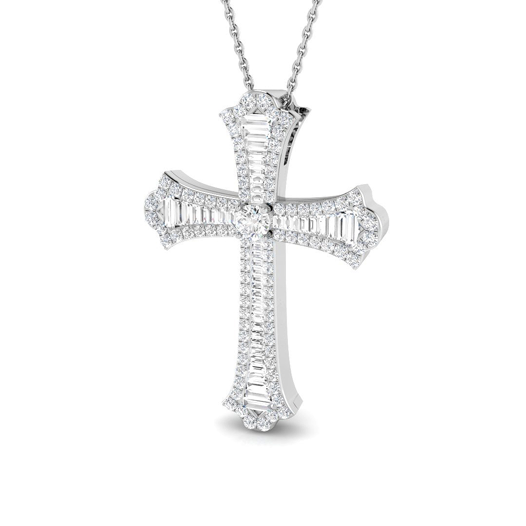 0.9 ct Natural Diamond Baguette Cross Pendant