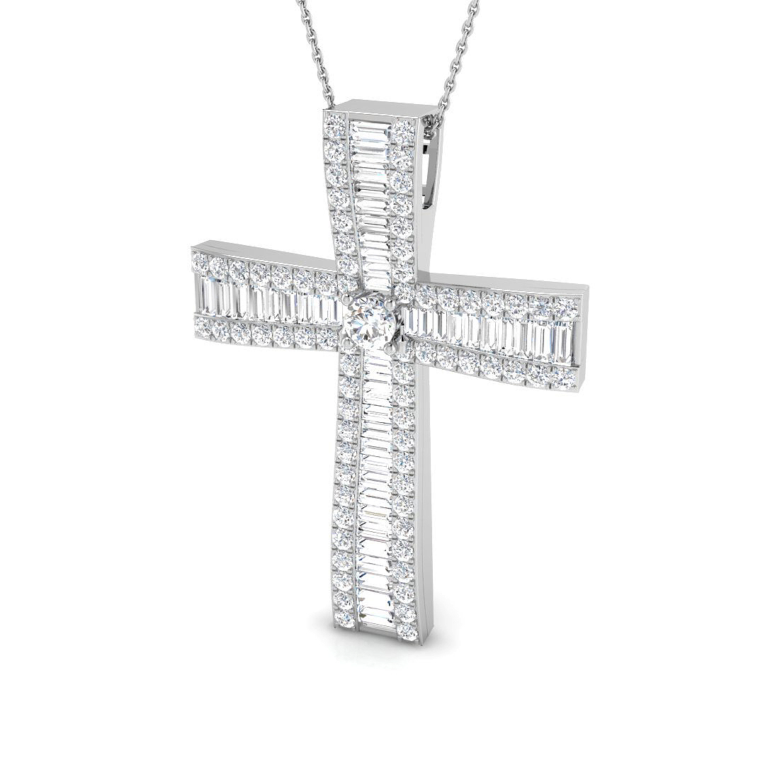 3.8 ct Natural Diamond Baguette Cross Pendant