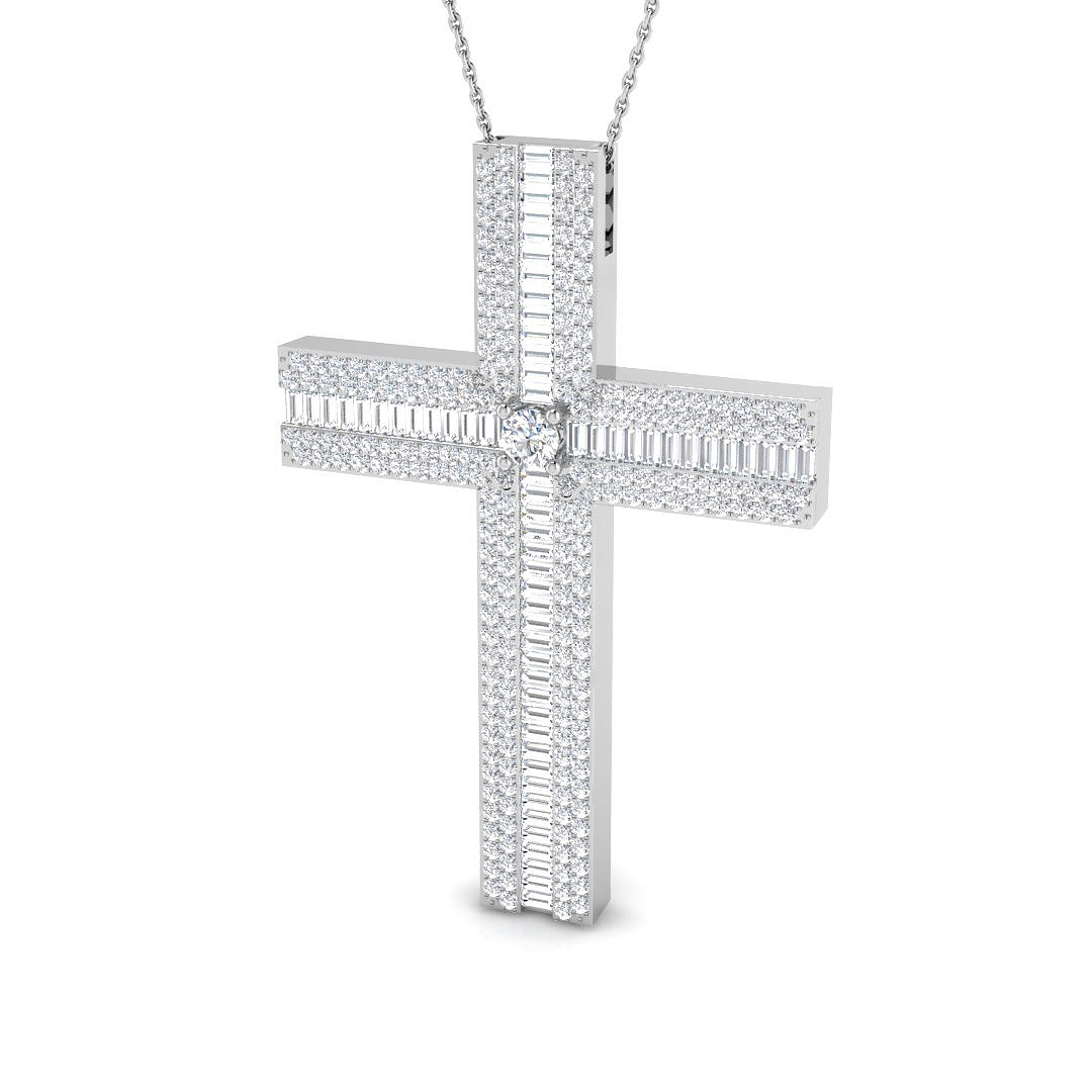 3.15 ct Natural Diamond Baguette Cross Pendant