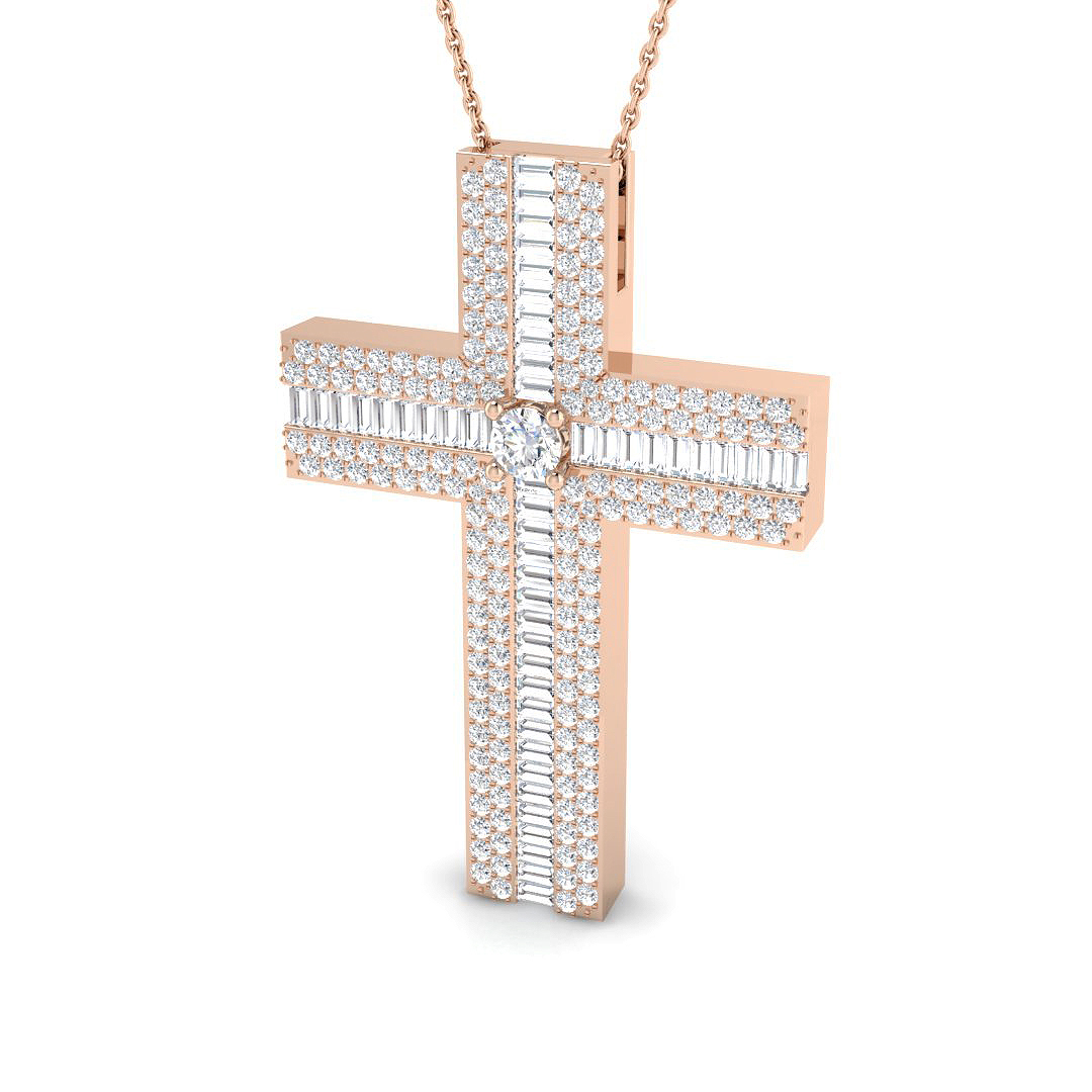 2.9 ct Natural Diamond Baguette Cross Pendant
