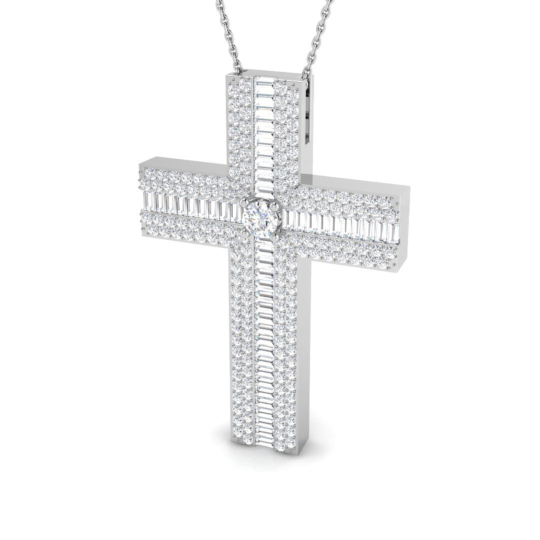 2.9 ct Natural Diamond Baguette Cross Pendant