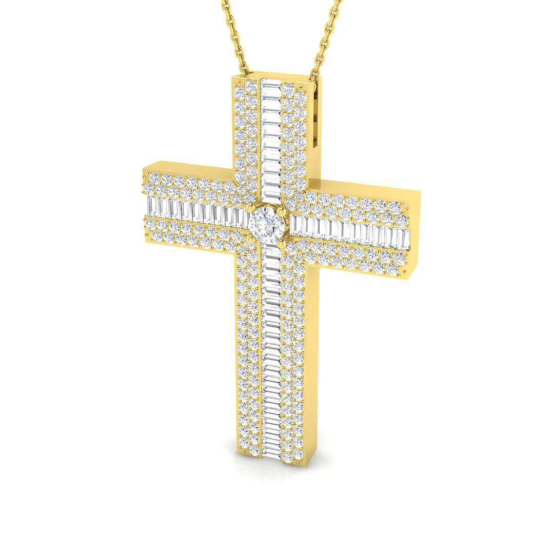 2.9 ct Natural Diamond Baguette Cross Pendant