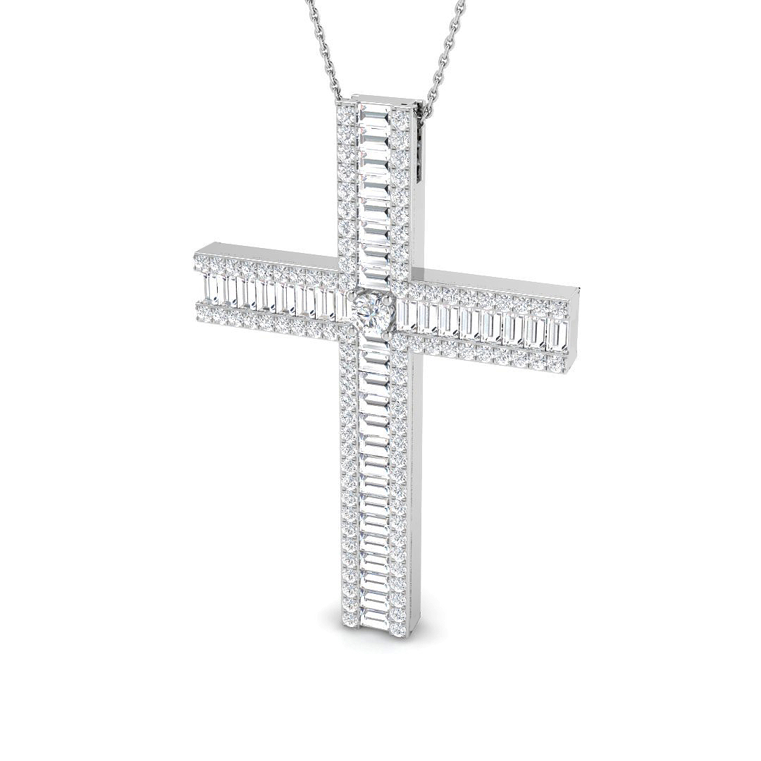 3.85 ct Natural Diamond Baguette Cross Pendant
