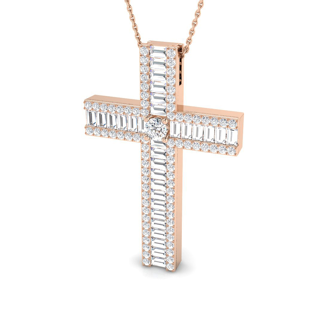 2.9 ct Natural Diamond Baguette Cross Pendant