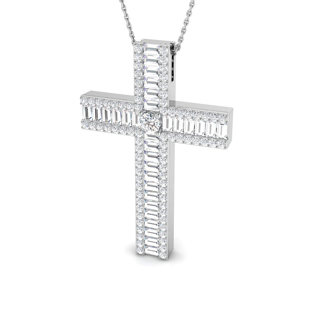 2.9 ct Natural Diamond Baguette Cross Pendant