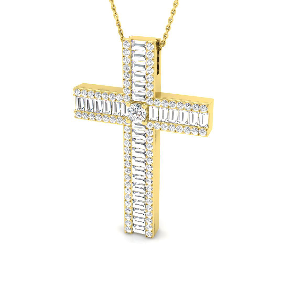 2.9 ct Natural Diamond Baguette Cross Pendant