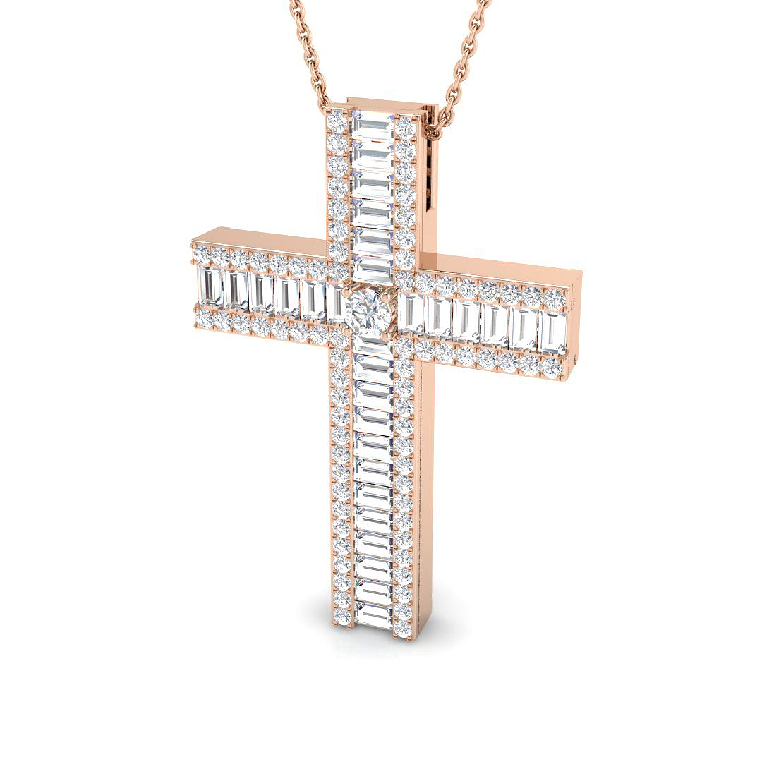 2.4 ct Natural Diamond Baguette Cross Pendant