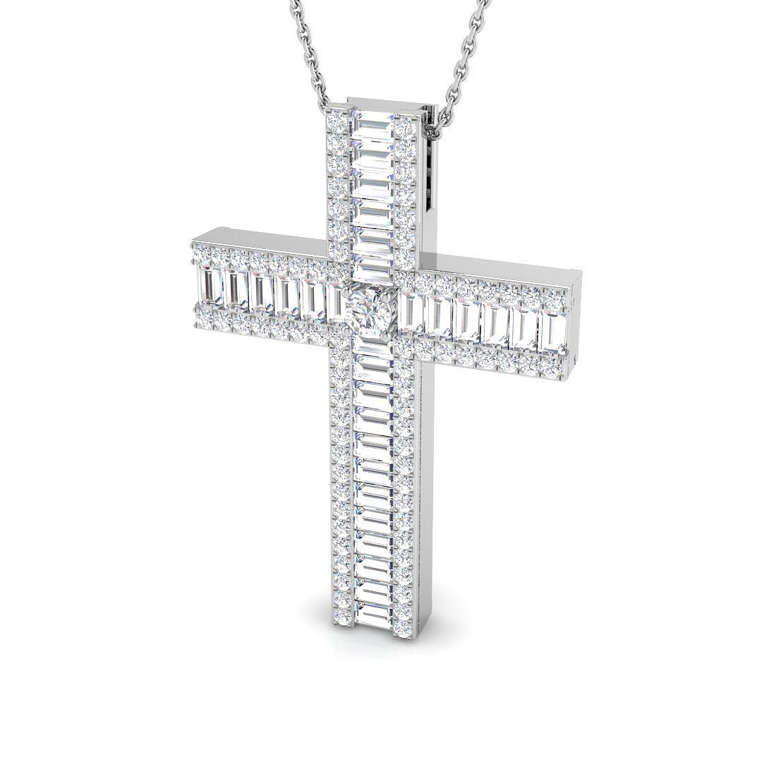 2.4 ct Natural Diamond Baguette Cross Pendant
