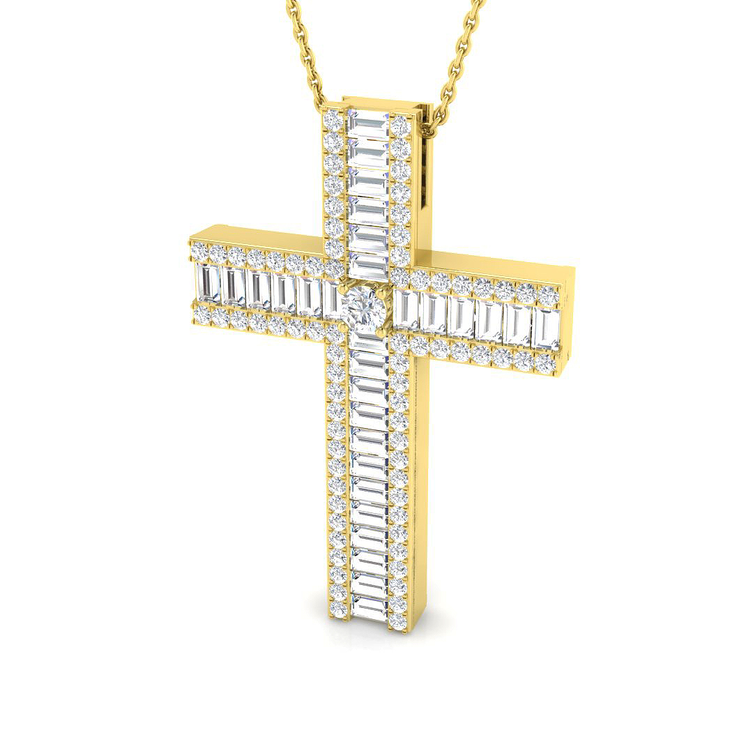 2.4 ct Natural Diamond Baguette Cross Pendant