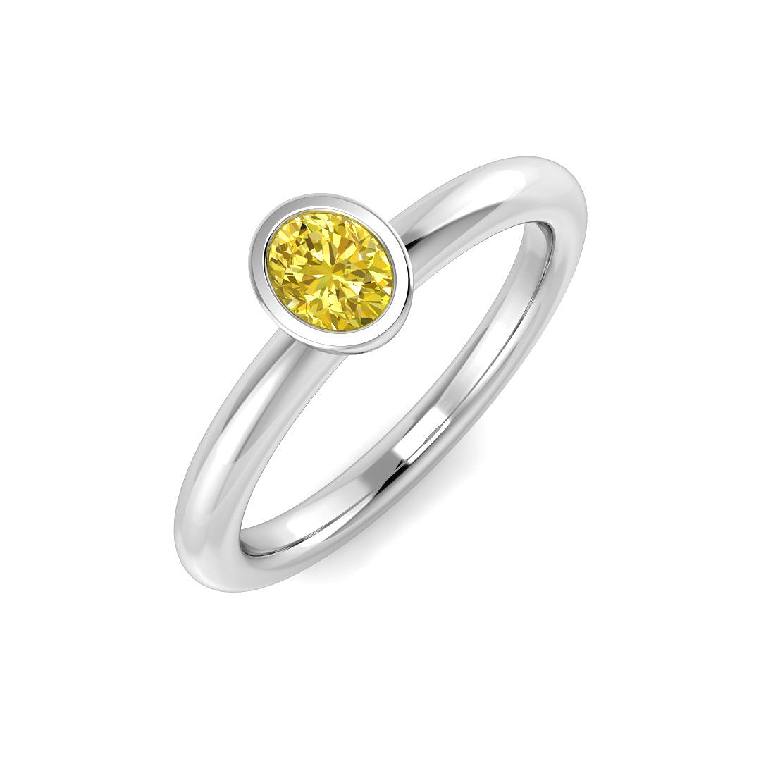 0.3 Ct Yellow Diamond Oval Cut  in 18K White Gold