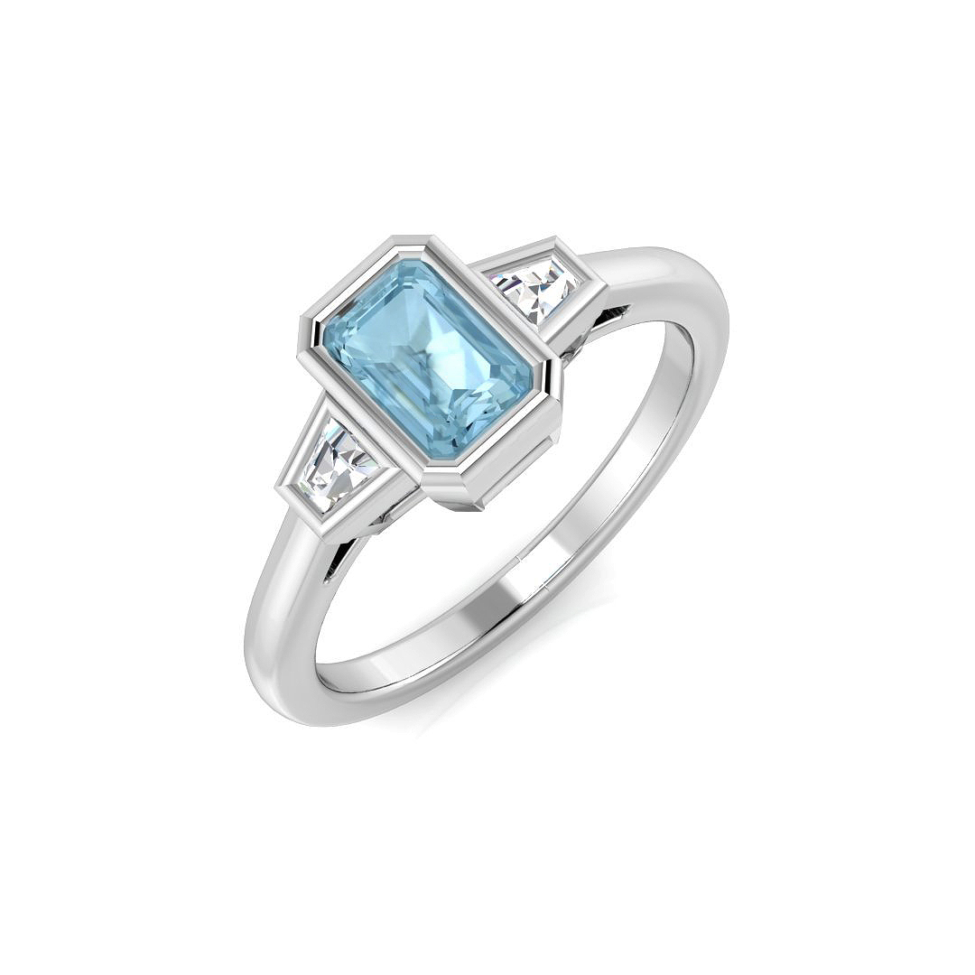 0.6 Ct Aquamarine Emerald Cut  in 9K White Gold
