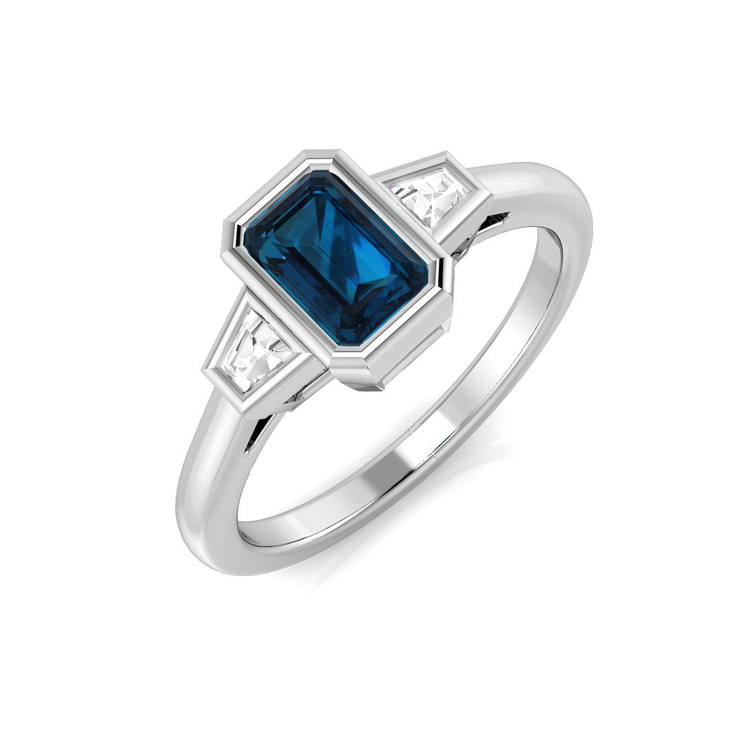 0.85 Ct Blue Topaz Emerald Cut  in 9K White Gold