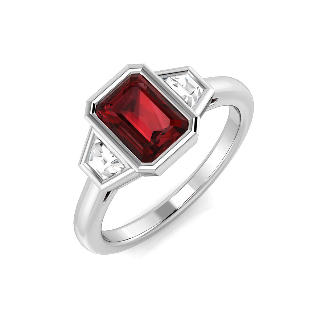 1.25 Ct Garnet Emerald Cut  in 9K White Gold