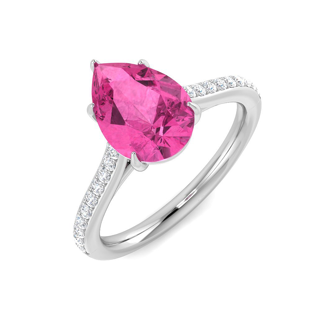 2.35 Ct Pink Sapphire Pear Cut  in 18K White Gold