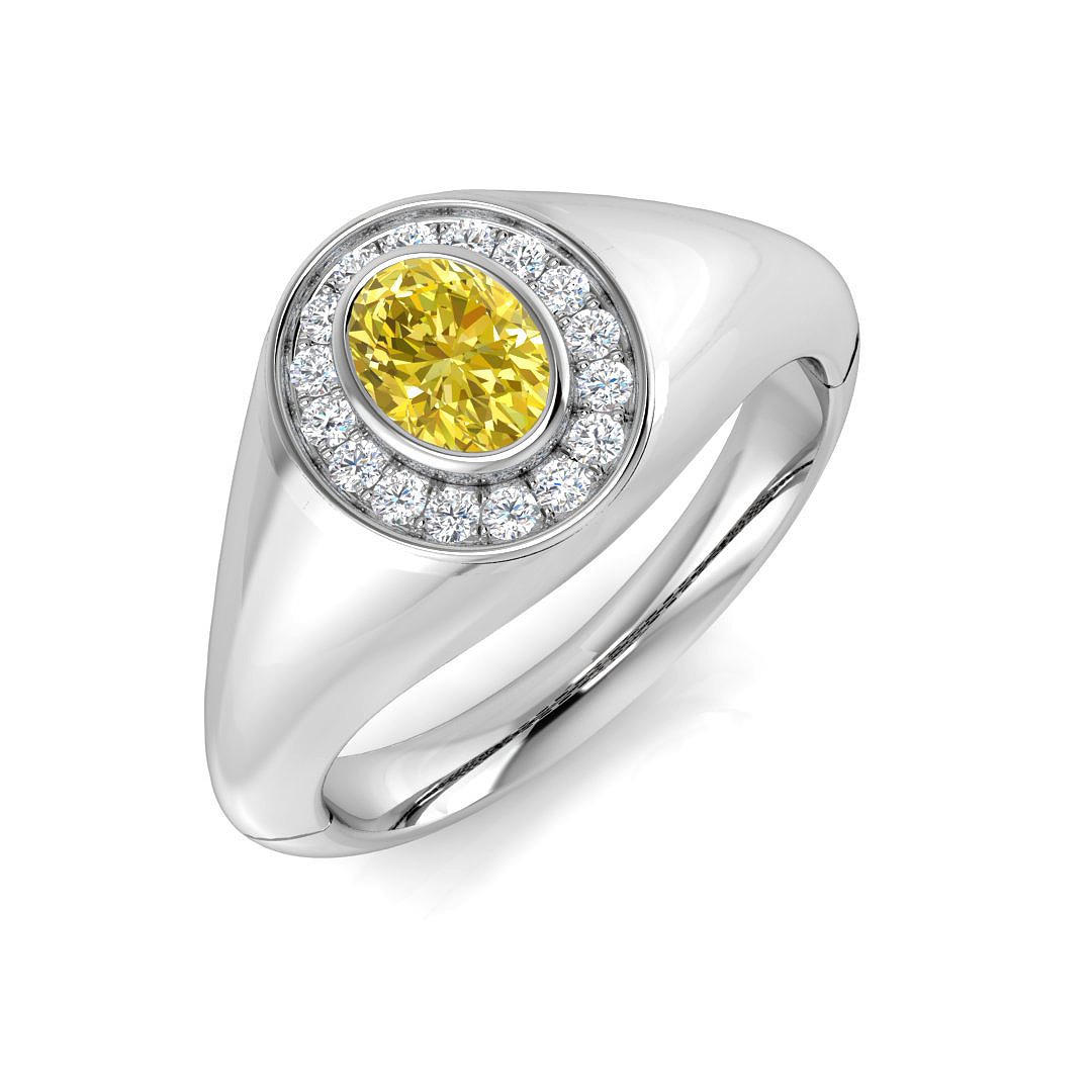 0.45 Ct Yellow Diamond Oval Cut  in 18K White Gold