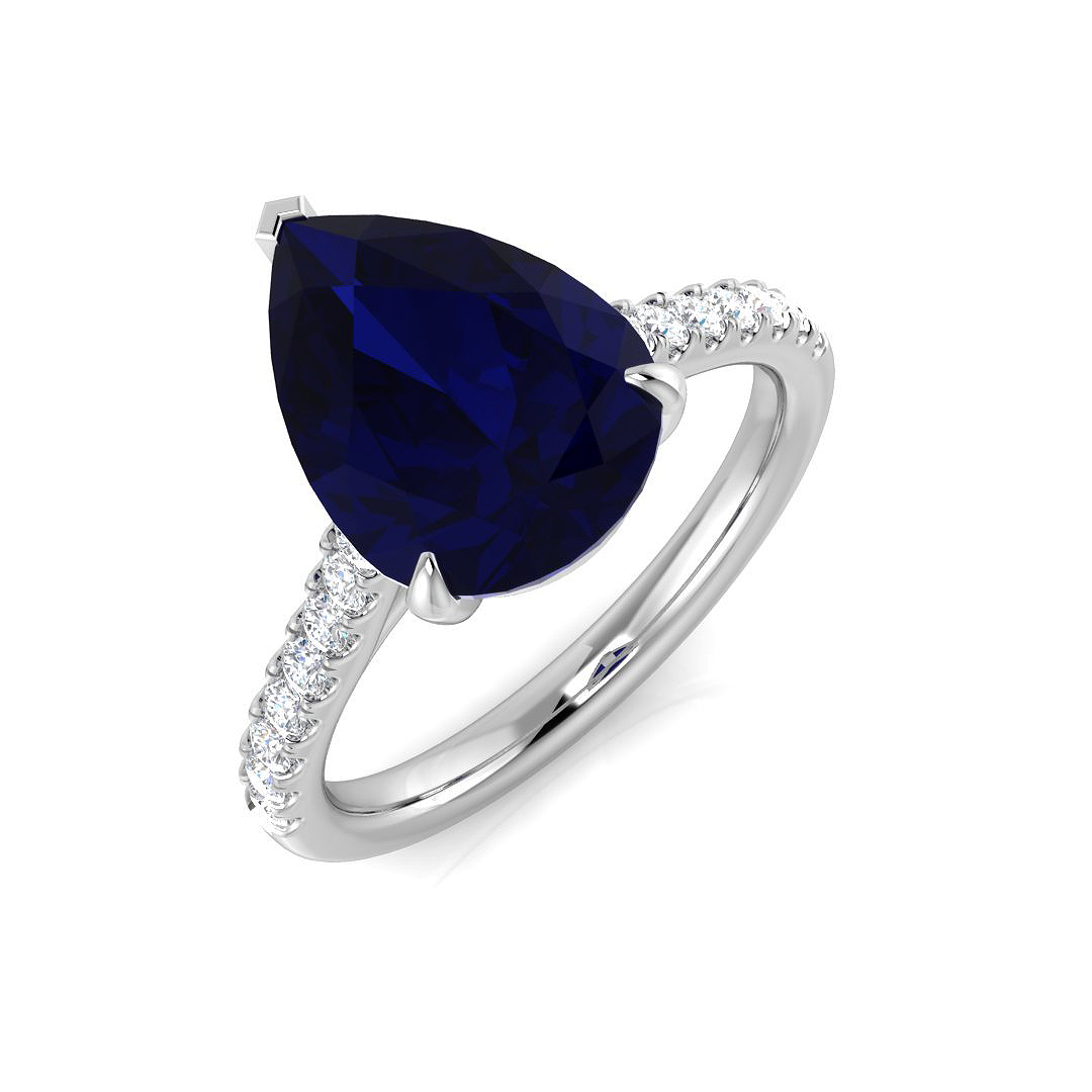 3.45 ct Blue Sapphire Pear Ring