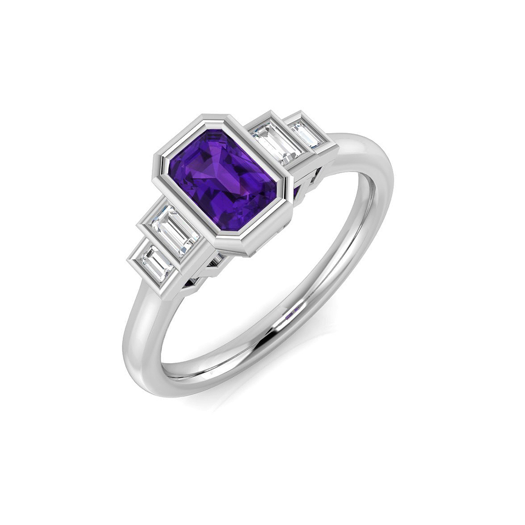 0.6 Ct Amethyst Emerald Cut  in 9K White Gold