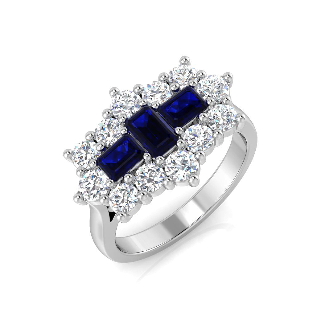 2.35 ct Blue Sapphire Emerald Ring