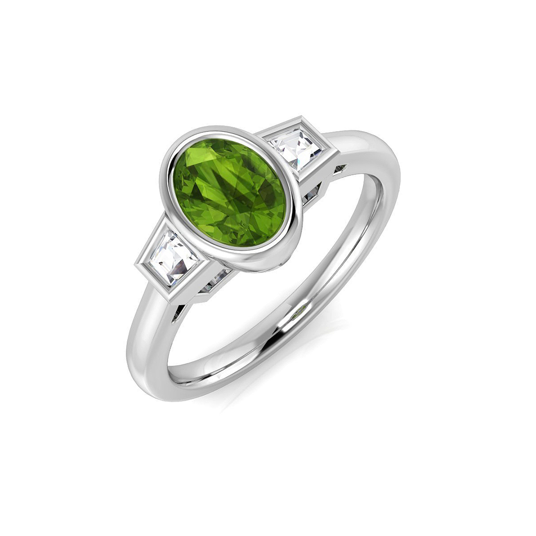 1 Ct Peridot Oval Cut  in 9K White Gold
